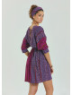 V Neck Elastic Waist Backless Purple Flower Dress 4566